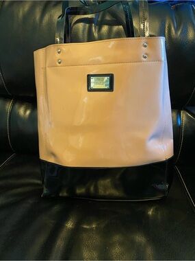 Cynthia Rowley Peach and Black Two-Tone Patent Tote